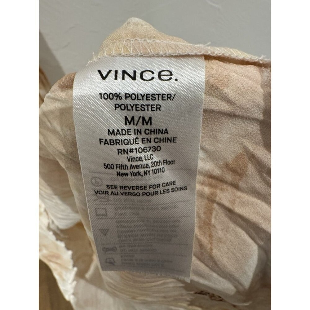 VINCE Women's Painted Magnolia V-Neck Short Sleeve Cream Pink Midi Dress Size M - Picture 12 of 13